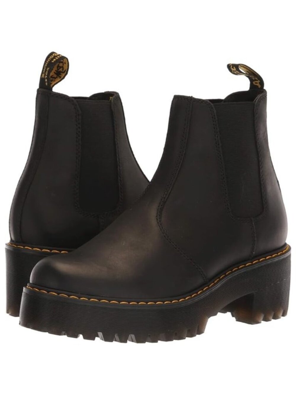 Dr. Martens Women's Rometty Leather Heeled Chelsea Boot Black Burnished Wyoming